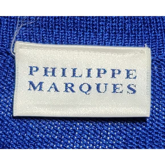 Philippe Marques Blue Knitted Sweater Rhinestones Top 14 Lightweight Collard - Picture 4 of 7